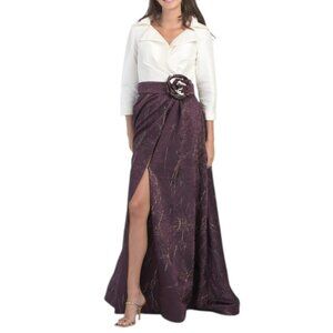 TERANI Long Sleeve Shirt Gown With Jacquard Skirt